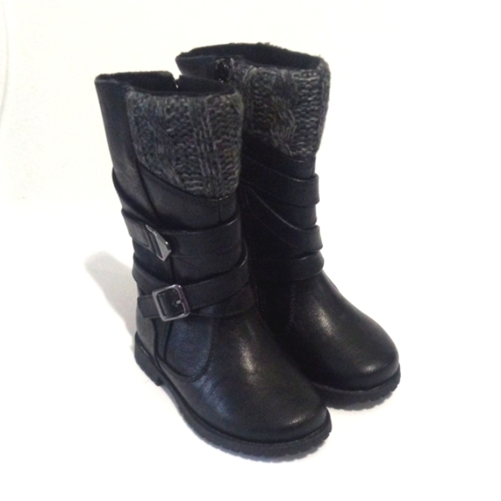 RACHEL SHOES GIRLS BLACK QUILTED FRONT CALF HIGH BOOTS SIZE TODDLER 6 NWOT